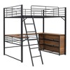 MAYEERTY Full Size Metal Loft Bed, 3-Layer Shelves L-Shaped Desk, Bedroom, Black - 3 of 4