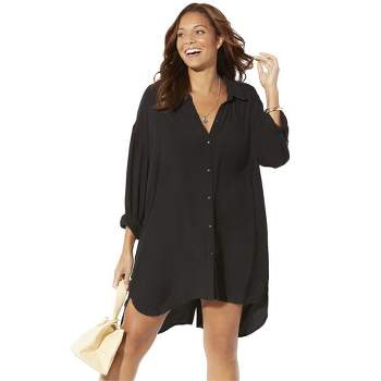 Swimsuits For All Women's Plus Size Shea High-low Button Front Cover Up  Shirt, 14/16 - Black : Target