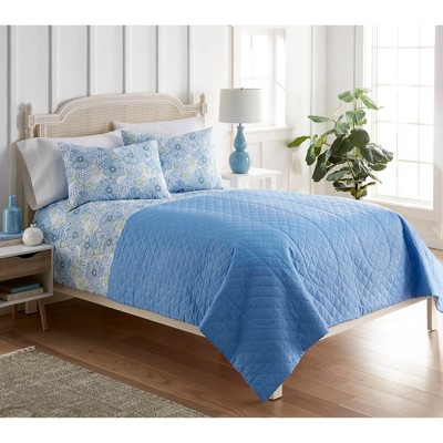 Blue Poppies Twin Microfiber Reversible Quilt Set
