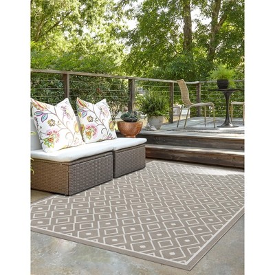 Gray Flat Woven Synthetic 9' x 12' Rectangular Outdoor Rug