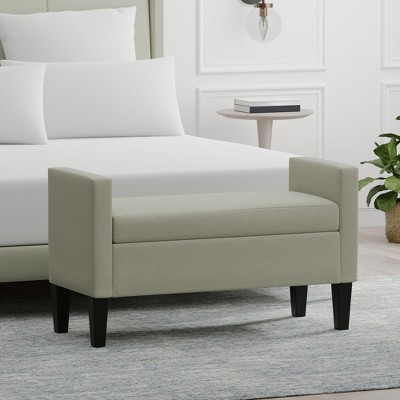 Glenwillow Home Upholstered Storage Bench With Track Arms And Wood Legs 