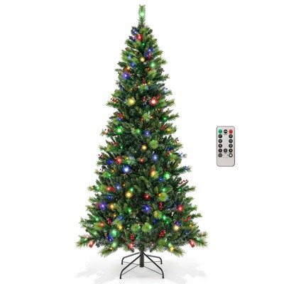 Costway 6FT/7FT/8FT Pre-Lit Artificial Christmas Tree 9 Lighting Modes with 300/400/500 LED Lights & Timer