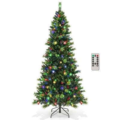 Costway 8ft Pre-lit Hinged Christmas Tree with Remote Control & 9 Lighting  Modes