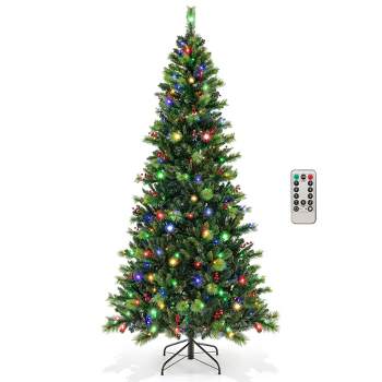 Costway 6FT/7FT/8FT Pre-Lit Artificial Christmas Tree 9 Lighting Modes with 300/400/500 LED Lights & Timer