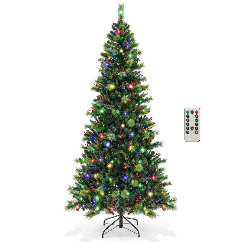 Costway 6FT/7FT/8FT Pre-Lit Artificial Christmas Tree 9 Lighting Modes with 300/400/500 LED Lights & Timer, 1 of 11