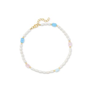 Ross-Simons 3-3.5mm Cultured Semi-Baroque Pearl and 2.80 ct. t.w. Multi-Gemstone Anklet in 18kt Gold Over Sterling Size 9 - 1 of 4