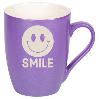 100 North Smiley Face 10 Ounce Passion Purple Metallic Finish, Comfortably Fits Your Hands, New Bone China Coffee Tea Cup Mug, Smile