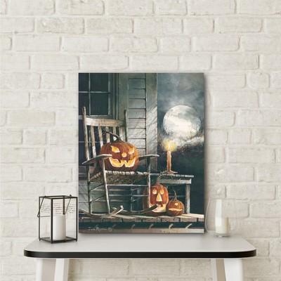 Halloween Pumpkin Porch Scene Mixed Media Canvas Art