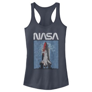 Juniors Womens NASA Logo Shuttle Rocket Ship Poster Style Racerback Tank Top - 1 of 3