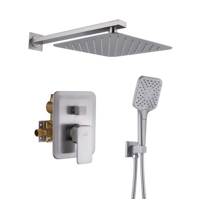 CASAINC 10" Wall Mounted Square Shower System Set with Handheld Sprayer, Brushed Nickel