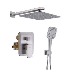 CASAINC 10" Wall Mounted Square Shower System Set with Handheld Sprayer, Brushed Nickel - 1 of 4