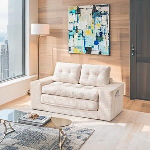 Okak Modern Convertible 2-in-1 Sofa Couch with Steel Frame,Corduroy Fabric Memory Foam Loveseats for Bedroom, Apartment - 1 of 4