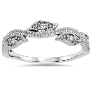 Pompeii3 1/10ct Vintage Floral Leaf Diamond Wedding Stackable Ring 14K White Gold - 1 of 4