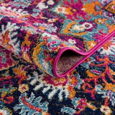 Vibrant Burgundy and Burnt Orange Medallion Area Rug
