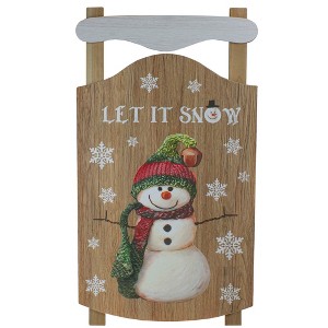 Northlight 24” Let It Snow Wooden Sled Snowman and Snowflakes Wall Sign - 1 of 4