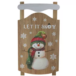 Northlight 24” Let It Snow Wooden Sled Snowman and Snowflakes Wall Sign