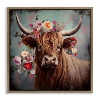 Stupell Industries Cow with Vintage Florals, 18" x 18"