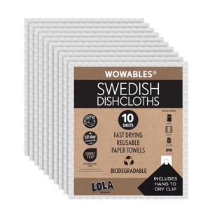 LOLA Swedish Dishcloths 10 Pk Biodegradable Reusable Paper Towels Absorbent Cellulose Kitchen Sponge Cloths Zero Waste Odor Free, Made in Germany - 1 of 4
