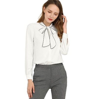 INSPIRE CHIC Women's Tie Neck Contrast Color Button Down Long Sleeves Shirt