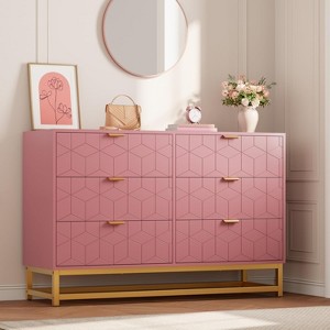 Acekool 6 Drawer Dresser, Modern Geometric Chest with Gold Accents and Open Shelf, Wide Storage for Bedroom, Living Room, Entryway - 1 of 4