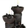 Sunnydaze 34"H Electric Polyresin 3-Tier Burning Bowls Outdoor Water Fountain with Real Flame Torch Accents - image 3 of 4