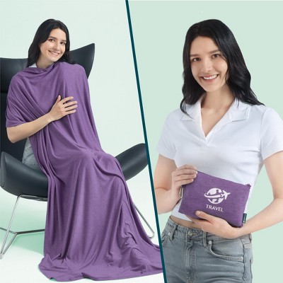 Pavilia Purple Microfleece Travel Blanket and Pillow Set