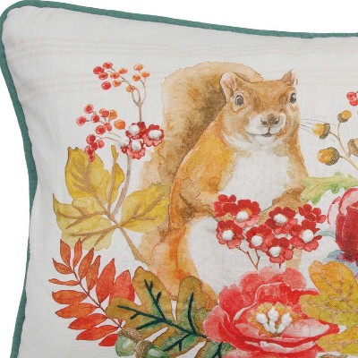 Autumn Harvest Squirrel & Chipmunk Cotton Throw Pillow