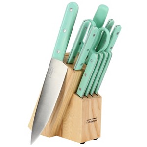 Gibson 12 Piece Stainless Steel Cutlery and Wood Block Set in Mint - 1 of 4
