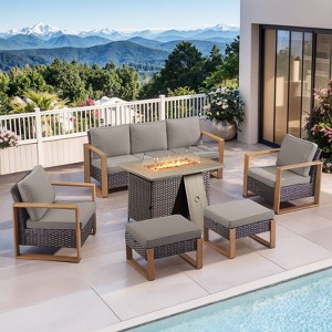 Buenhomino 4 Piece Patio Furniture Set 41in Fire Pit Table Outdoor Furniture Sets Patio Couch Outdoor Chairs 50000 BTU Propane Fire Pit - 1 of 4