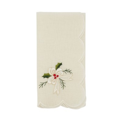 Saro Lifestyle Table Napkins With Embroidered Holly and Ribbon Design (Set of 4)