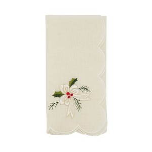 Saro Lifestyle Table Napkins With Embroidered Holly and Ribbon Design (Set of 4) - 1 of 4