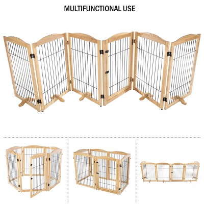 Natural Wood and Metal Freestanding Pet Gate, 132.5x31.5-Inch