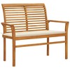 vidaXL Outdoor Patio Bench Garden Bench with Cushion for Porch Solid Wood Teak - Cream - 2 of 4