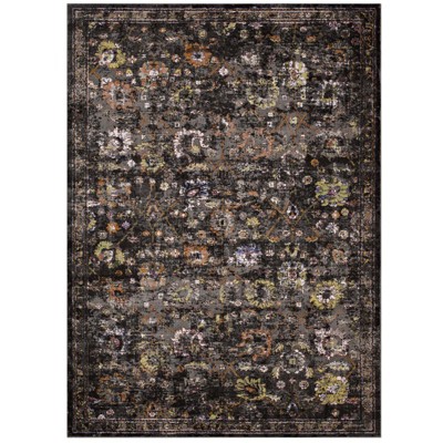Modway Minu Distressed Floral Lattice 4x6 Area Rug - Black, Yellow and Orange,  100% Polypropylene ,  Tight Low Pile Weave
