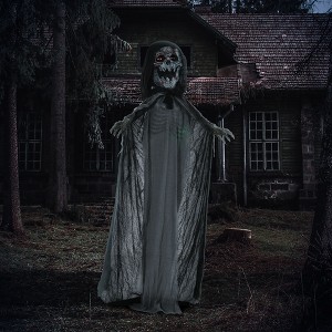 Whisen Battery-Operated Halloween Pumpkin Ghost, Sound-Activated Scary Voice & LED Eyes - 1 of 4