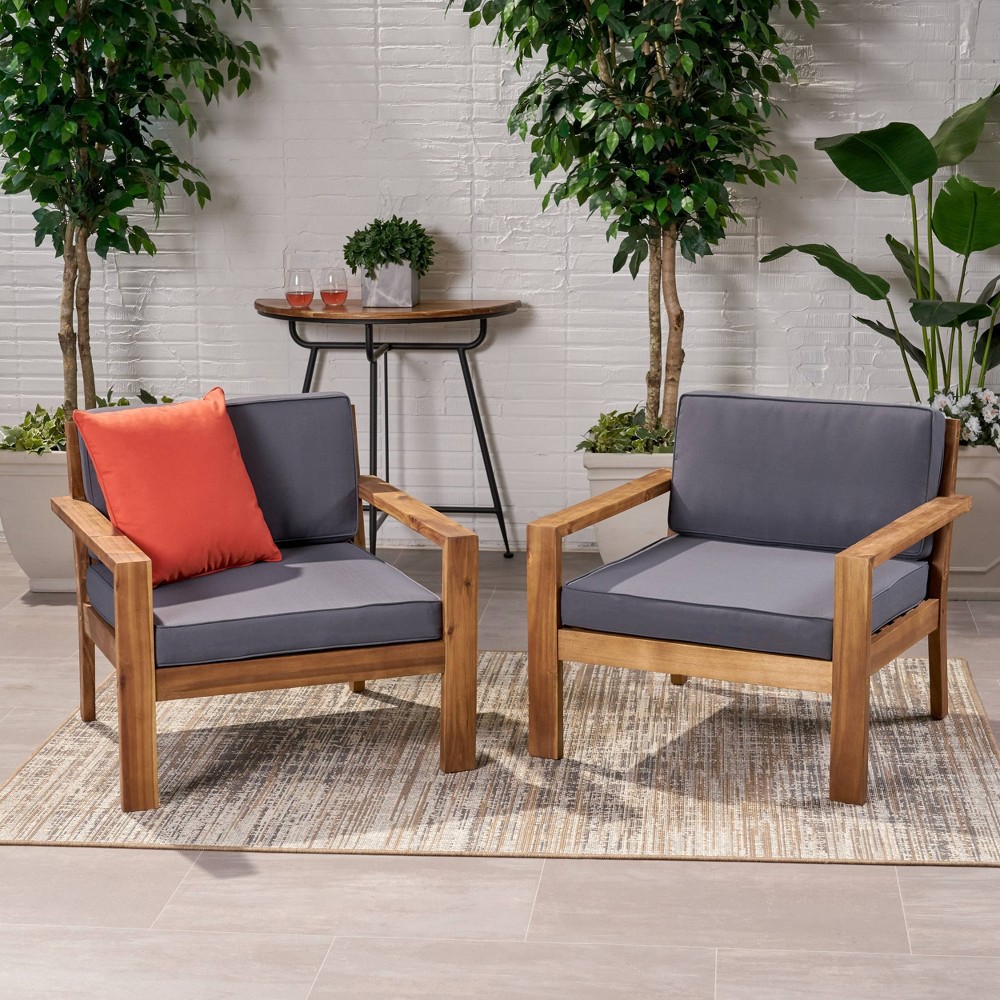 Santa Ana 2pk Acacia Wood Club Chairs Teak/Dark Gray - Christopher Knight Home