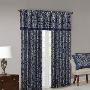 MAYEERTY 50x18" Jacquard Window Valance Navy - 1 of 4