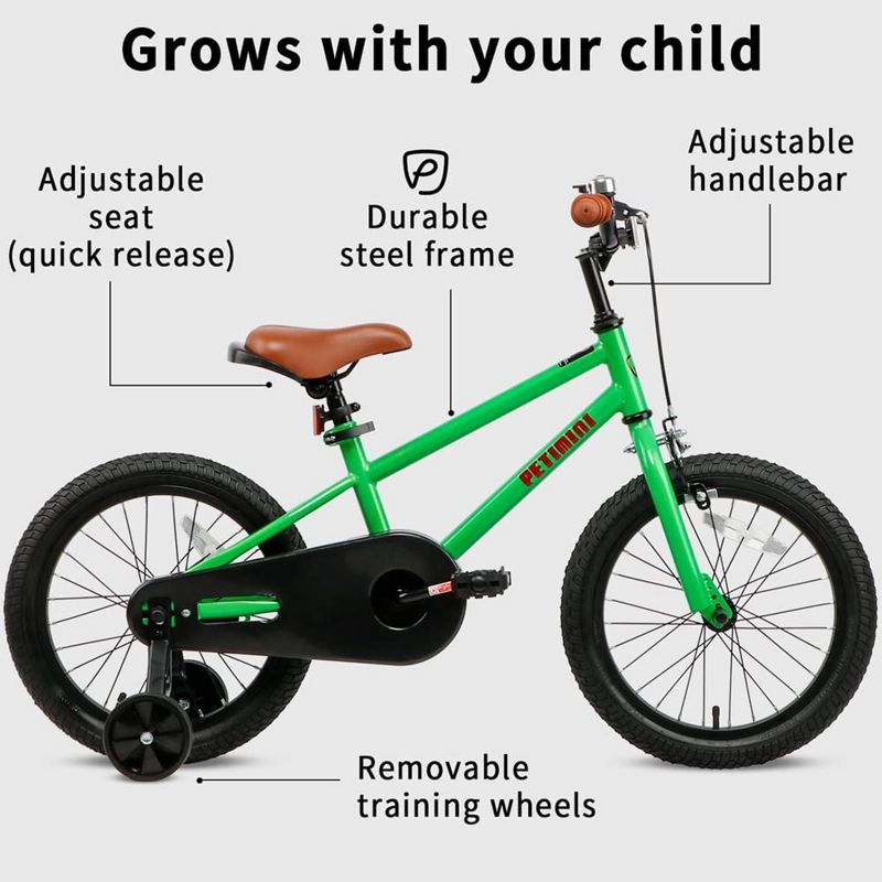 Petimini BP1001YD-3 16 Inch BMX Style Kids Bike with Removable Training Wheels and Rear Coaster Brakes for Kids 4-7 Years Old, Green, 4 of 6