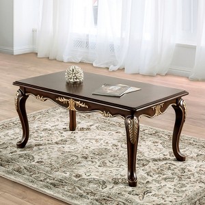 1pc Rectangle Coffee Table Curved Legs Carved Details Design With Gold Highlight Elegant Look Solid Wood Structure - 1 of 1