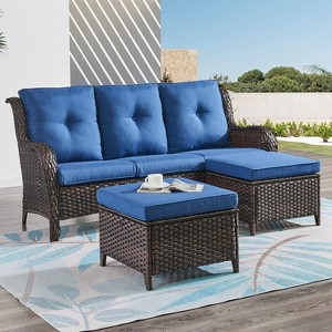 SUGOLD 3 Piece Patio Furniture Set All Weather Wicker Outdoor Sectional Sofa Manual Weaving Rattan High Curved Back Patio Couch - 1 of 1