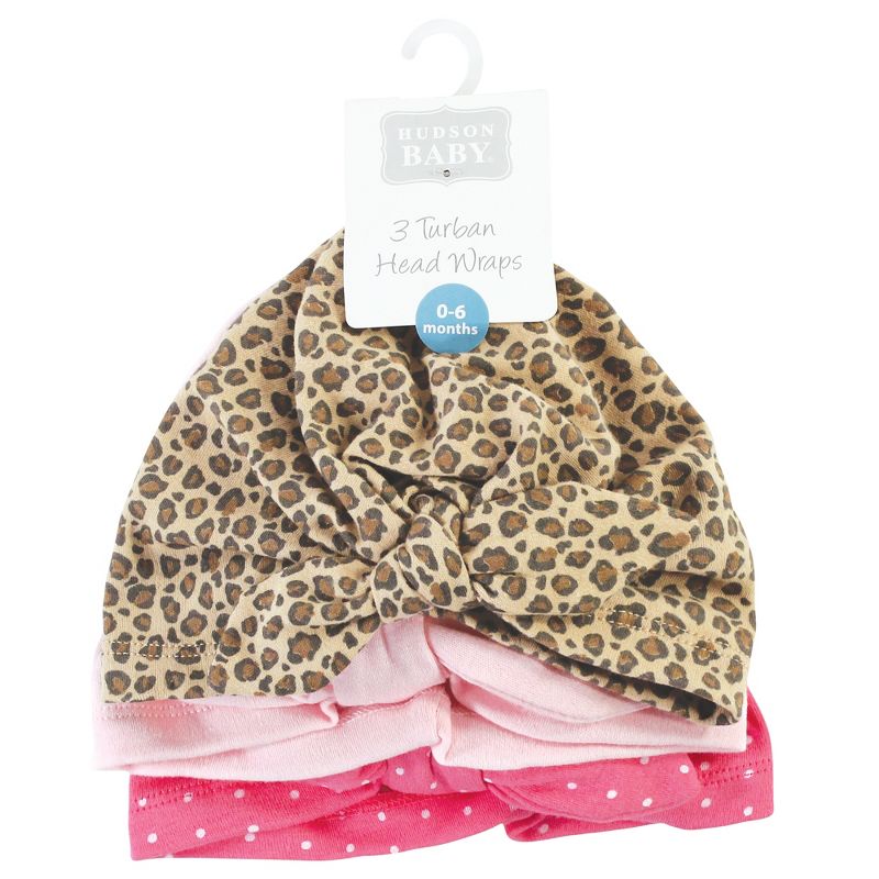 Hudson Baby Baby Girl Turban Cotton Headwraps, Leopard, One Size, 3 of 7