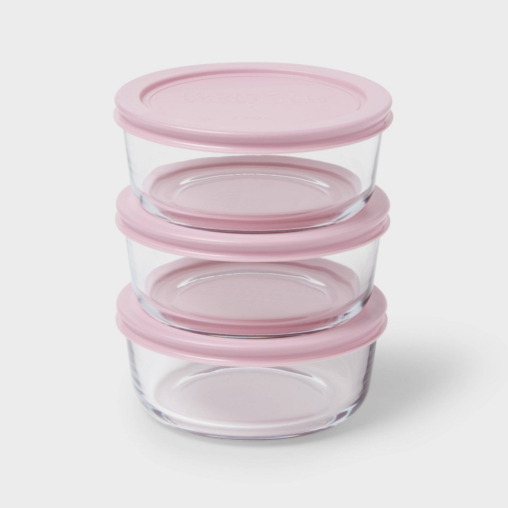 Photos - Food Container 3pk Glass Round Food Storage Container Set Pink - Room Essentials™