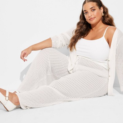 Women's Open Work Pointelle Wide Leg Pants - Wild Fable™