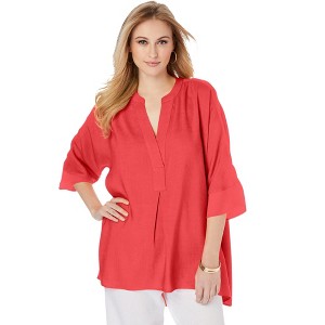 Jessica London Women's Plus Size Hi-Low Linen Tunic - 1 of 4