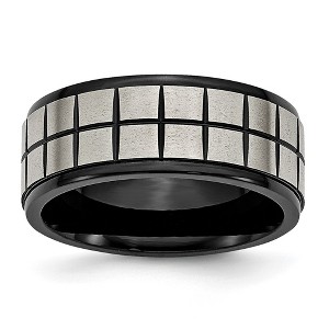 Chisel Titanium Brushed Center Black IP-plated 9mm Band Ring - 1 of 4