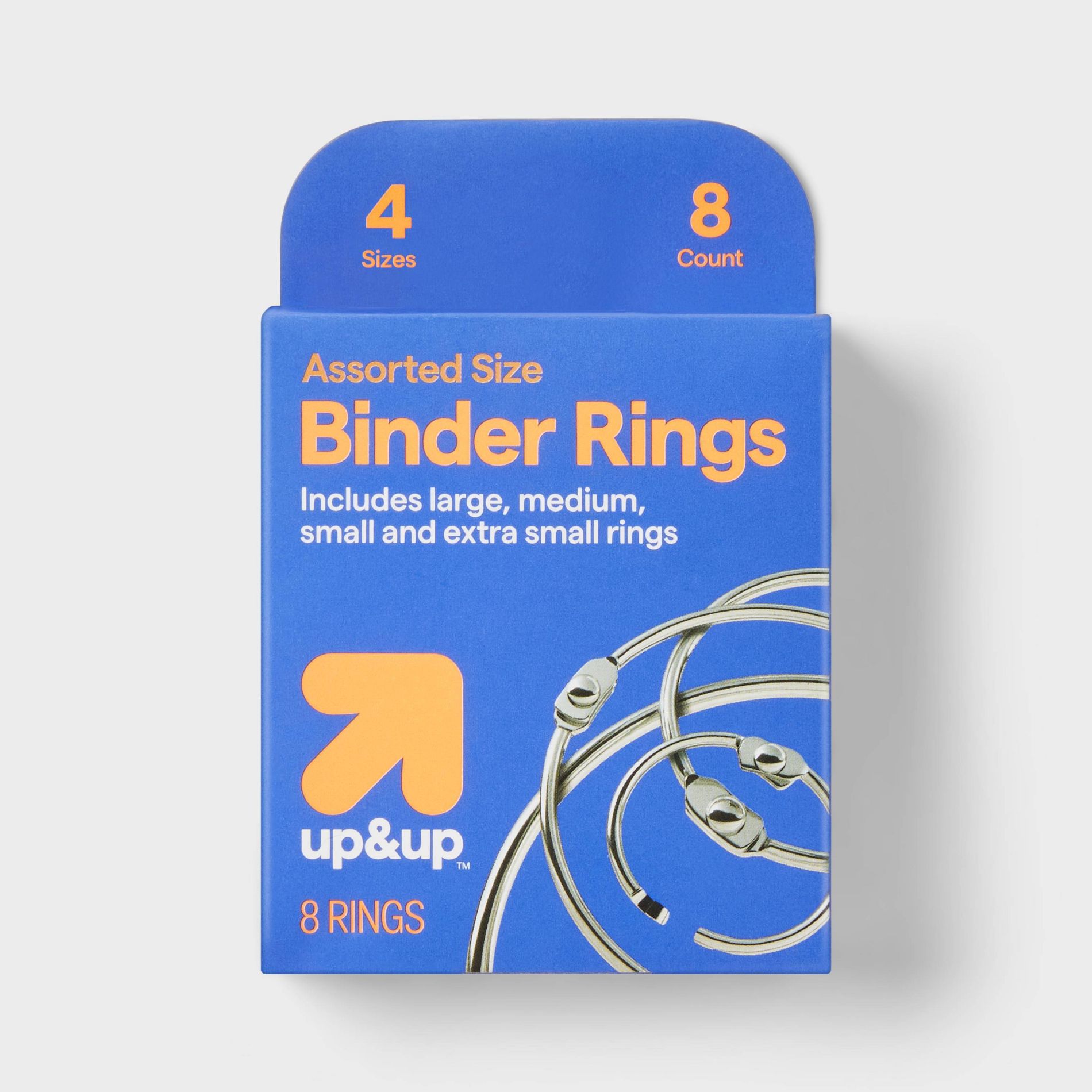 8ct Binder Rings - up&up™: Metal Book Rings for Index Cards, Silver Clips and Fasteners, 2.25" Width, 4.16" Height