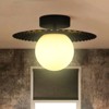 PAKOKULA 1-Light Black Diffuser Semi-Flush Mount Ceiling Light with Metal Pleated Shade and White Glass Shade - 2 of 4