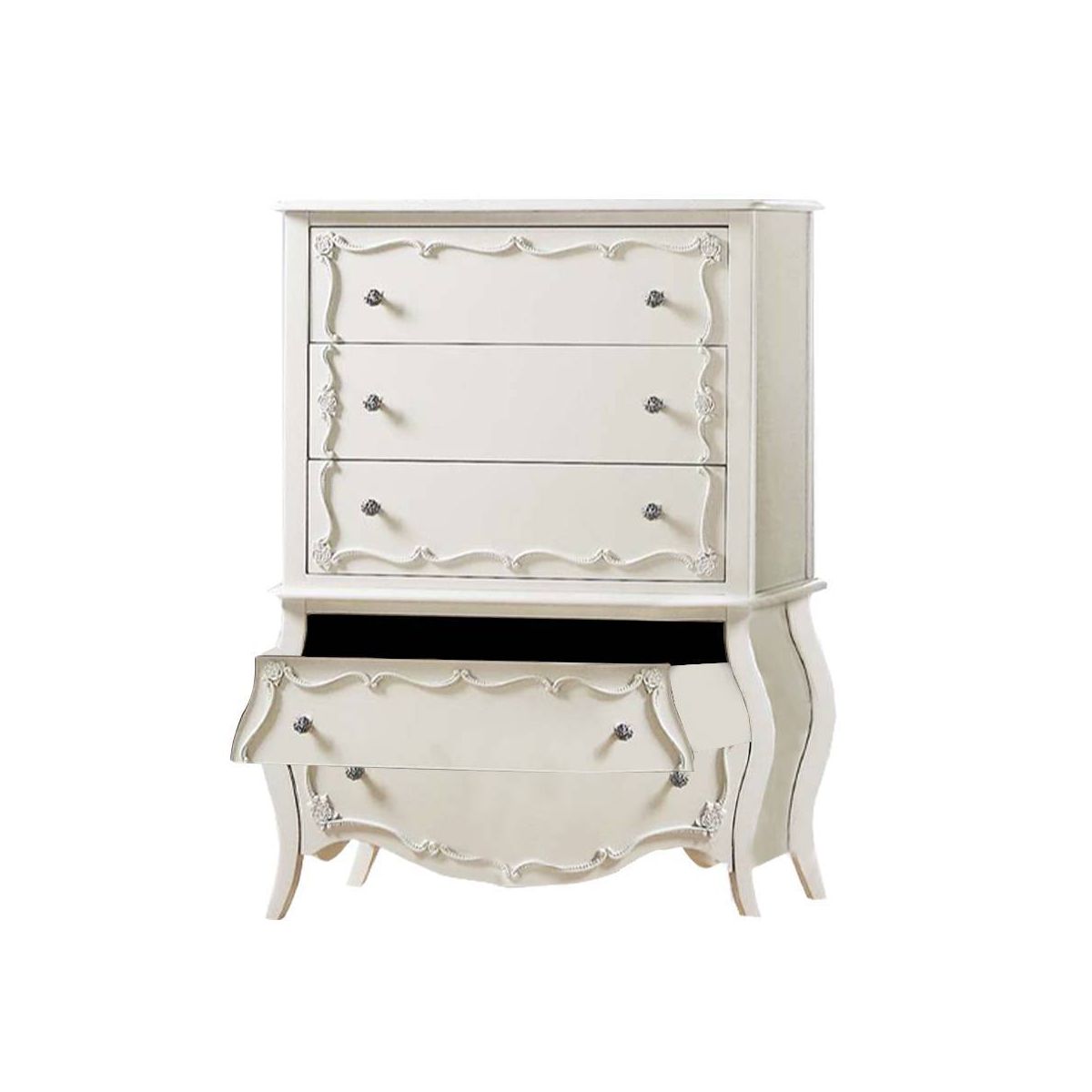 Edalene 37" Decorative Storage Drawers Pearl White - Acme Furniture: Clear Rosette Knobs, Floral Felt-Lined, Nickel Rose Hardware