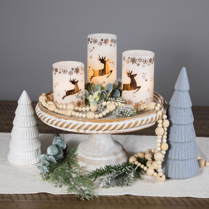 Northlight Set of 3 White Reindeer Flameless Flickering LED Christmas Wax Pillar Candles 6", 2 of 8