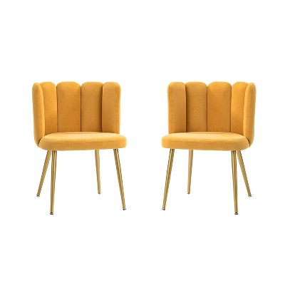 Set of 2 Barbara Contemparary Velvet Vanity Stool For Makeup Room, Moden Accent Side Chairs For Living Room With Shell Back And Golden Metal Legs| ARTFUL LIVING DESIGN